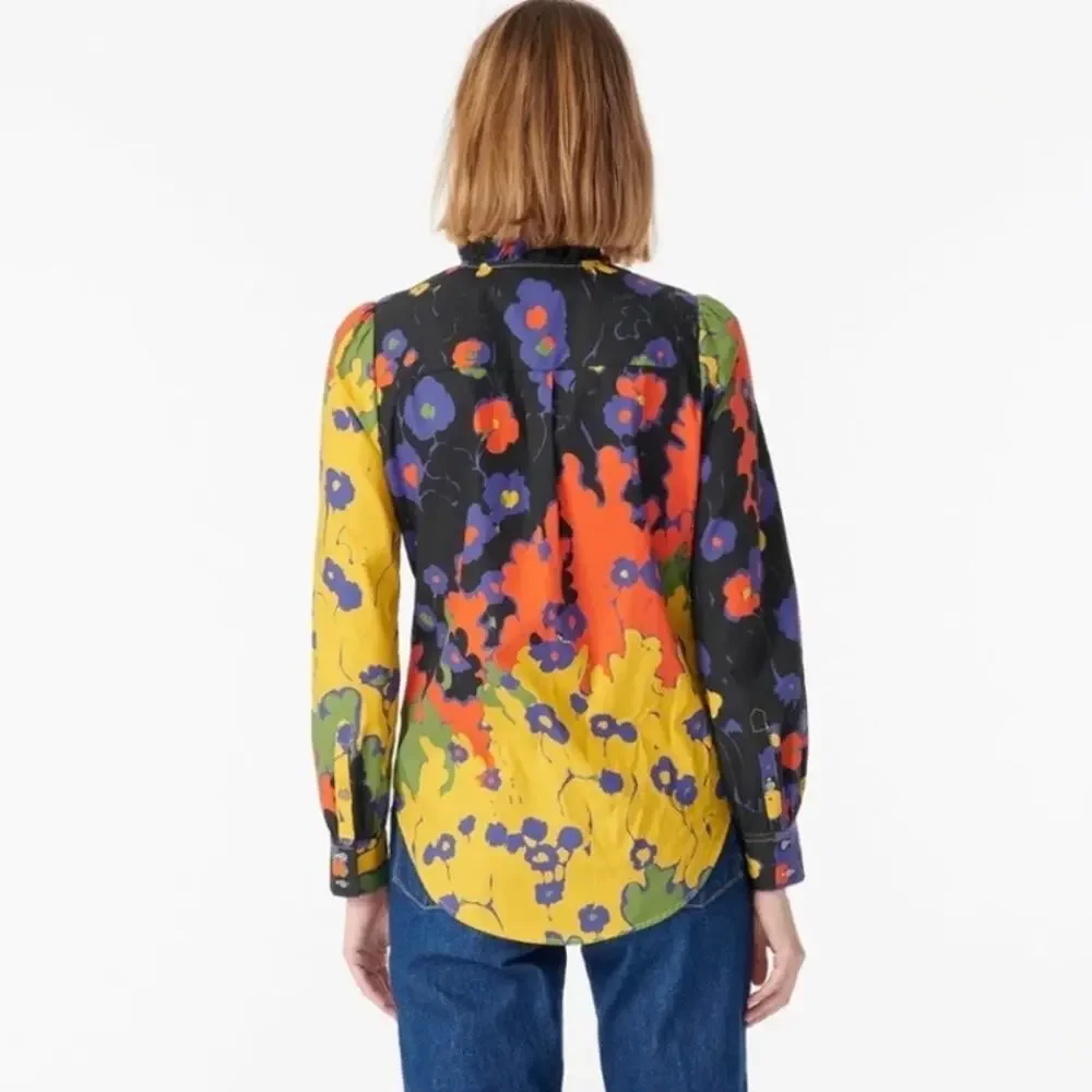 J.Crew Collection Cotton Ratti Melting Floral Ruffle Front Blouse Sz.S NWT